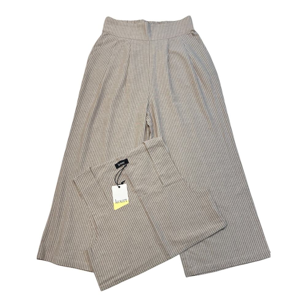 Kourt 2-Piece Set Crop Top High-Waisted Wide Leg Pants Pinstripe Linen Blend, L